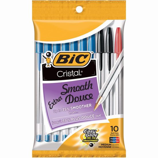  白菜价！历史新低！BIC Cristal 3色圆珠笔10支装2.4折 0.95加元！