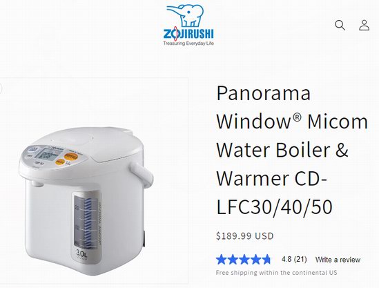 Zojirushi CD-LFC30 Panorama Window Micom Water Boiler and Warmer, 101  oz/3.0 L, White