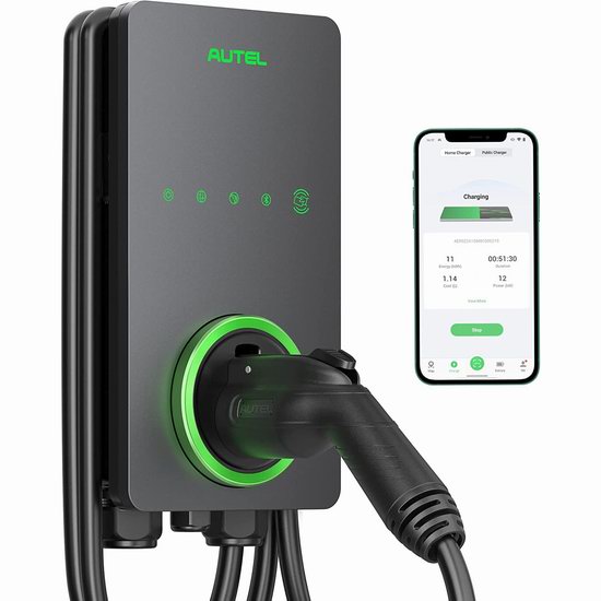  Autel Home 50Amp 12kW EV 电动汽车 智能二级家用充电器/充电桩7.2折 551加元（原价 765加元 ）！4色可选！