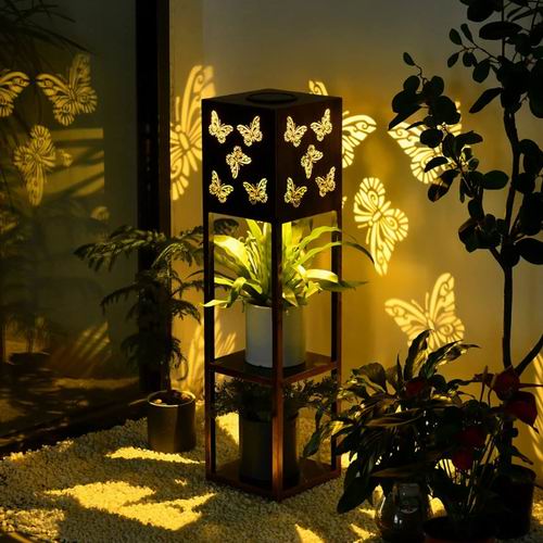  史低价！GCMacau LED太阳能花园装饰灯 带2层花架 蝴蝶/蜻蜓/蜂鸟镂空投影 49.98加元（原价 99.99加元）