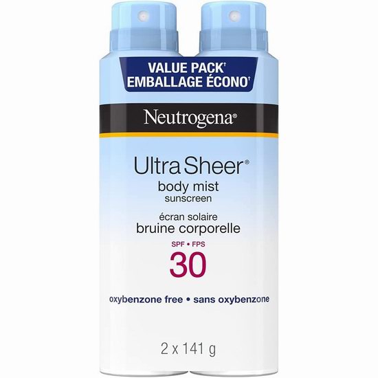  历史新低！Neutrogena 露得清 Ultra Sheer SPF 60 轻盈防晒喷雾（141克x2罐）6.5折 17.49加元！