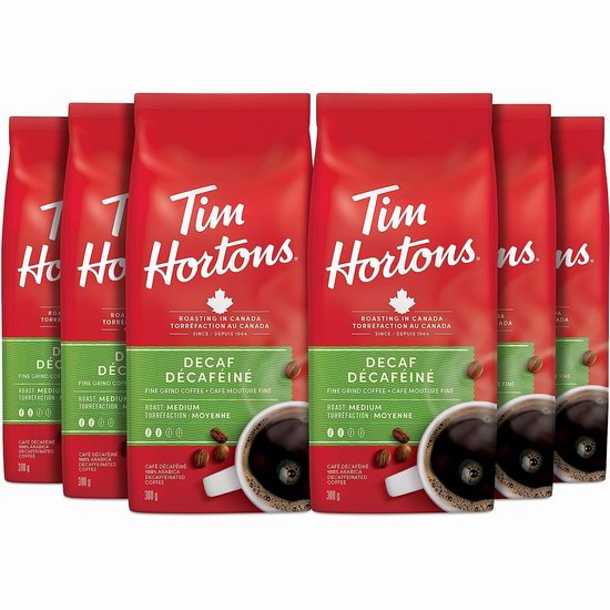  历史新低！Tim Hortons Decaf 无咖啡因 中度烘培 咖啡粉（6x300克） 41.94加元包邮！