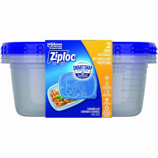  历史最低价！Ziploc 2.12升 防漏餐盒/零食盒/密封保鲜盒2件套4.6折 3加元！