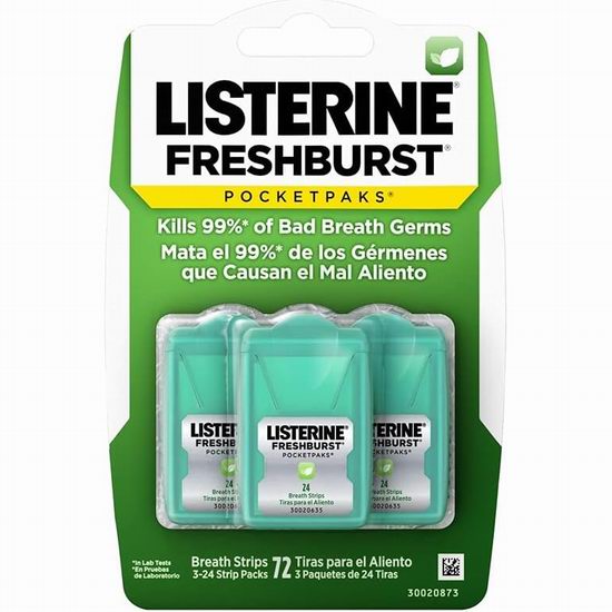  Listerine Fresh Burst 杀菌口香糖含片（72粒）6.6折 5.84加元！