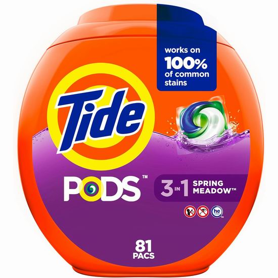  Tide PODS 汰渍3合1洗衣球（81粒） 19.92加元（原价 24.99加元）