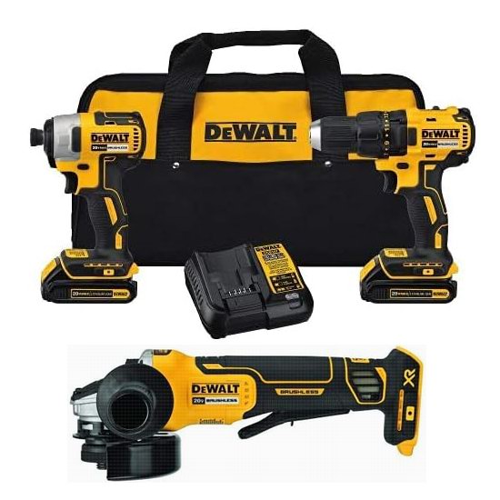  手慢无！DEWALT 得伟 DCK277C2 20V MAX 紧凑型无刷电钻+冲击钻+角磨机套装3.9折 239加元包邮！