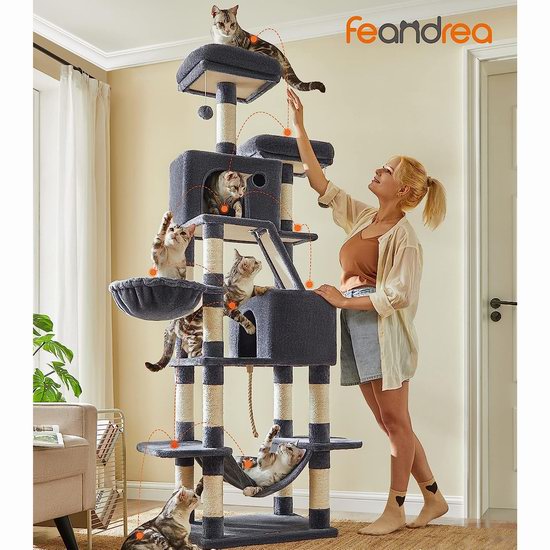  历史新低！FEANDREA 2.06米超高 豪华猫树公寓/猫爬架6折 143.99加元包邮！会员专享！2色可选！