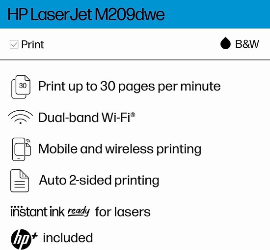 历史最低价！HP 惠普 Laserjet M209dwe 无线黑白激光打印机5.6折 109.99加元包邮！送6个月墨粉！