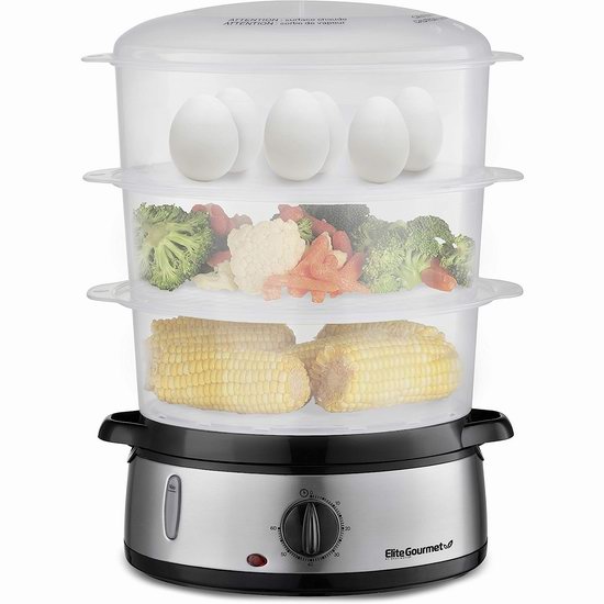  Elite Gourmet EST4401 Maxi-Matic 9.5夸脱大容量 三层电蒸锅7.8折 41.23加元包邮！
