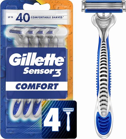  Gillette 吉列 Sensor3  男士一次性剃须刀4件套 6.64加元（原价 7.99加元）