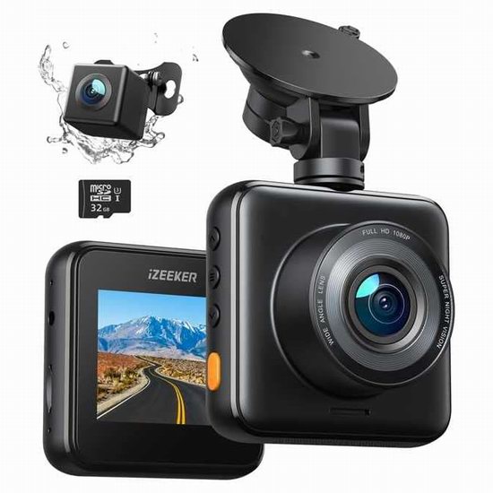  历史新低！iZEEKER 1080P 前后双摄像头 辅助倒车 行车记录仪3.9折 39.49加元包邮！送32GB储存卡！