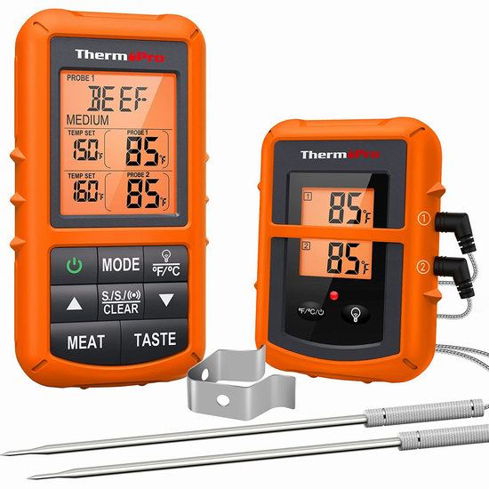  白菜价！历史新低！ThermoPro TP20 500英尺无线远程温度计\电子测温仪3.7折 23.99加元！