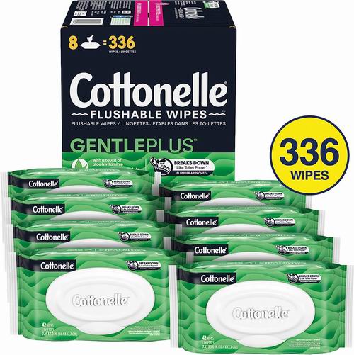  Cottonelle 可冲洗芦荟VE湿巾336片 16.12加元（原价 21.99加元）！每包2.01加元