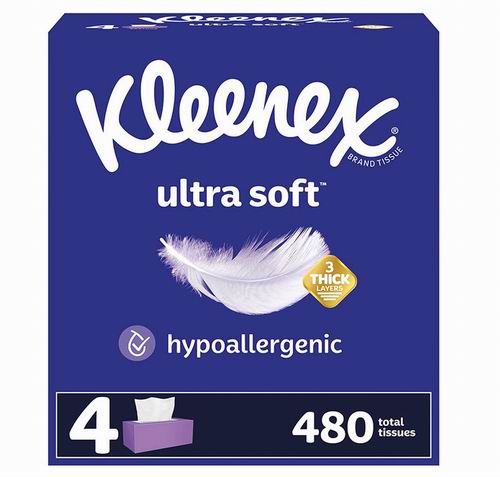  Kleenex 3层超柔软面巾纸 120×4盒 8.09加元（原价 10.99加元）