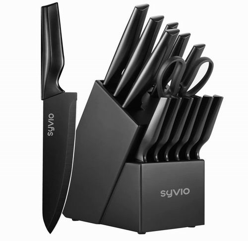  Syvio 不锈钢厨房刀具14件套 带刀座+磨刀器 49.99加元（原价 69.99加元）