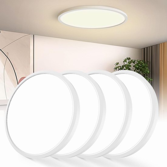  历史新低！ceshu 12英寸 32W LED节能 可调色温 超薄圆形吸顶灯4件套 79.99加元（原价 109.99加元）！单个仅19.95加元！