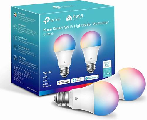  Kasa Smart可变色调光 WiFi智能灯泡2件套 20.99加元（原价 34.99加元）