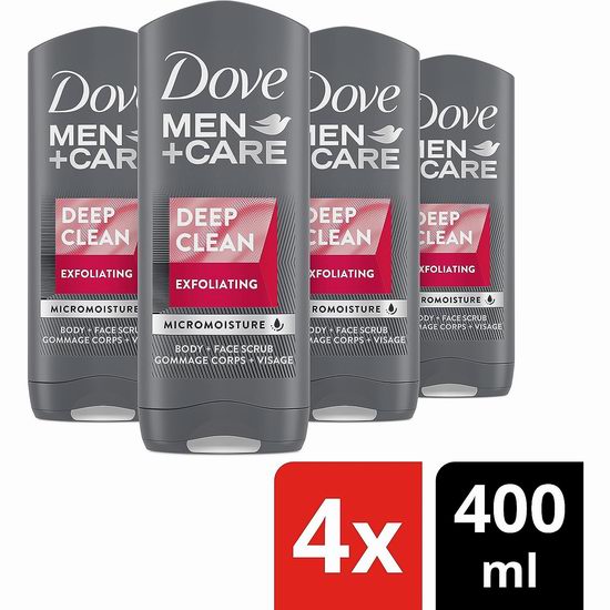  Dove 多芬 Men+Care 去角质深层清洁 男士沐浴露（400毫升x4瓶）5.6折 12.75加元！