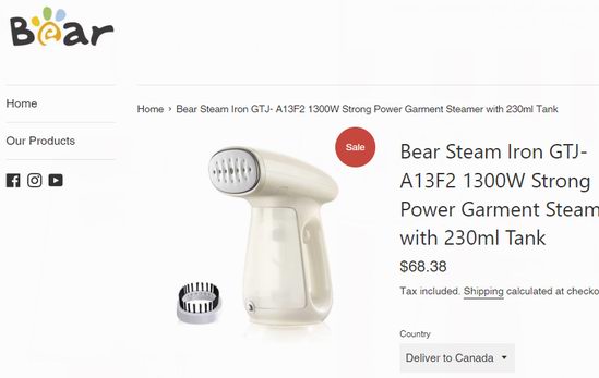 Bear 小熊 1300瓦 230ml 高颜值 便携式强力蒸汽 二合一熨烫/挂烫机5折 33.99加元包邮！