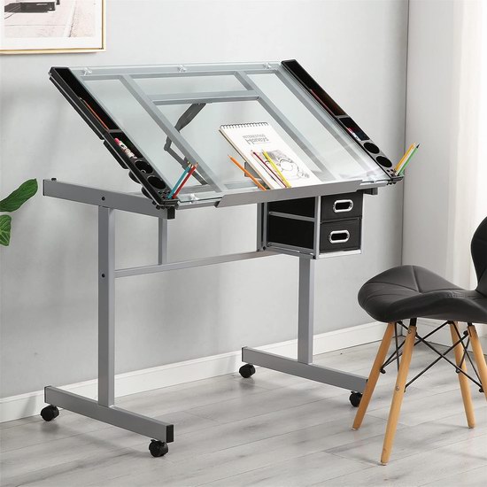  soges 40.9英寸 二合一 可倾斜 钢化玻璃绘画桌/电脑桌7.7折 99.99加元限量特卖并包邮！2色可选！