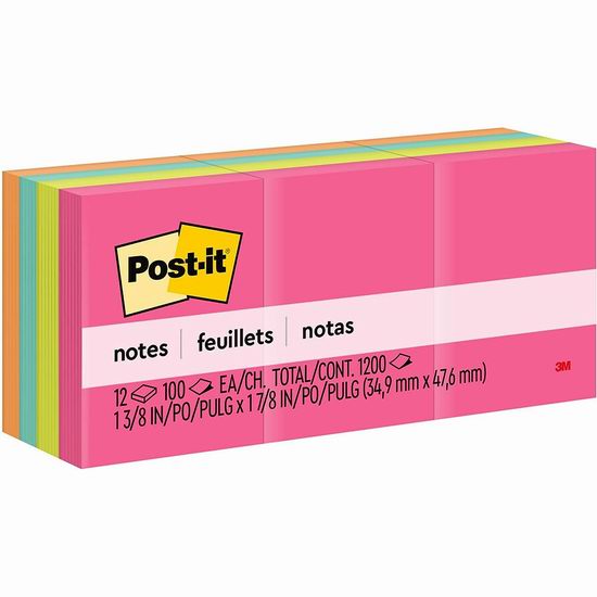  超级白菜！历史新低！Post-it 自粘式便利贴（12 x 100张）套装1.8折 2.97加元！比Costco促销价还便宜7.97加元！