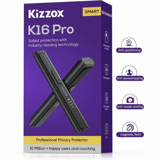  Bug白菜价！历史新低！Kizzox K16 Pro 防窥神器 专业防针孔录像/窃听/GPS跟踪 探测器2.1折 29.49加元包邮！