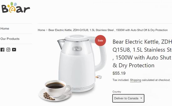 Bear 小熊 1.5升 高颜值 简约复古 不锈钢电热水壶6.5折 35.99加元包邮！