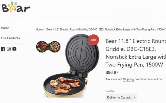 Bear 11.8'' Electric Round Nonstick Griddle Frying Pan