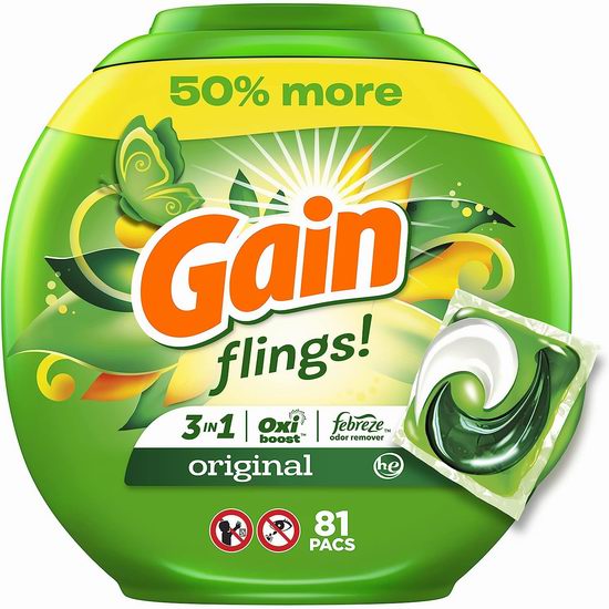  Gain 3合1强力去污除味 洗衣球（81粒）5.9折 14.68加元！