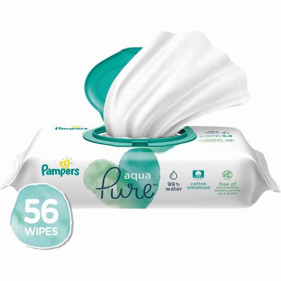  历史最低价！Pampers 帮宝适 Aqua Pure 防过敏 婴幼儿湿纸巾（56张）5.2折 2.84加元！