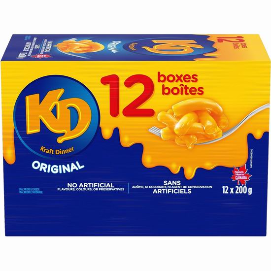  Kraft Dinner 卡夫 原味 芝士通心粉（200克 x 12盒） 12.99加元！
