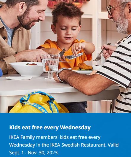IKEA宜家餐厅每逢周三，购成人餐送儿童餐！