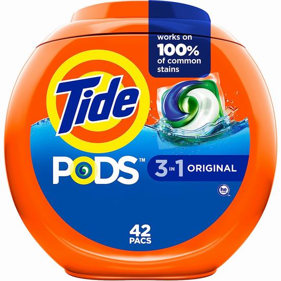 手慢无！Tide PODS 汰渍3合1洗衣球（42粒）4.2折 7.33加元！单粒仅0.17加元！比Costco促销价便宜3.57加元！