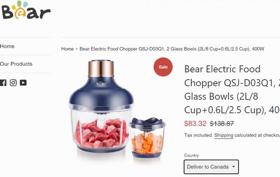 Bear 小熊 QSJ-D03Q1 子母双杯 多功能绞肉机/辅食料理机3.6折+ 49.99加元