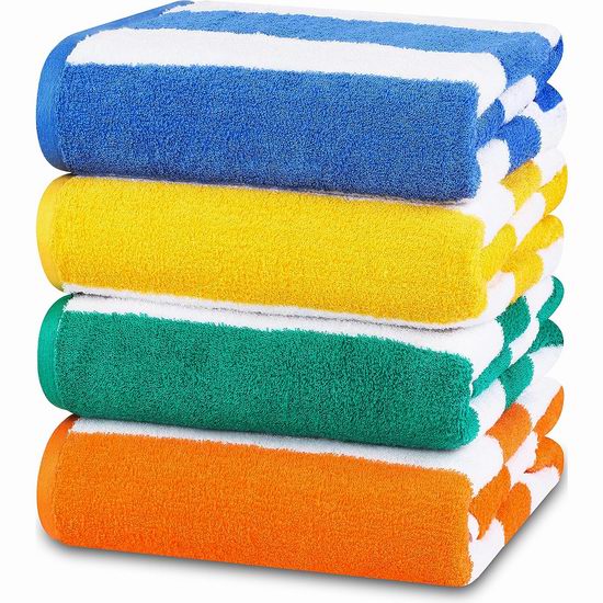  Utopia Towels 30 x 60英寸纯棉彩色条纹沙滩巾/浴巾4件套6.1折 35.99加元包邮！