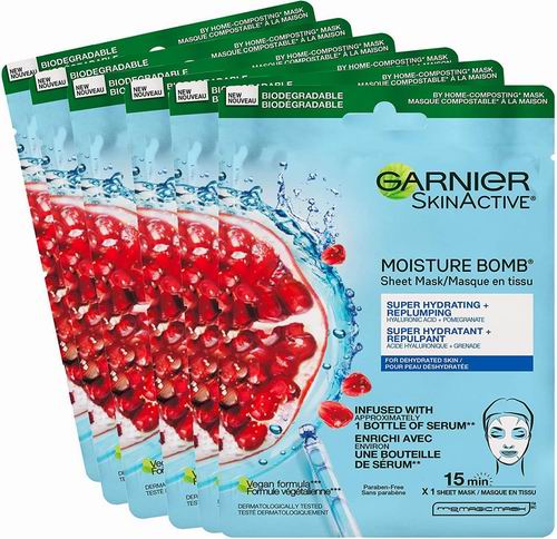  Garnier 含透明质酸石榴 炸弹超级保湿面膜6片 15.64加元（原价 18.72加元）