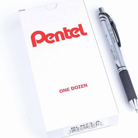  Pentel 派通 EnerGel 超速干 黑色凝胶中性笔12件套4折 18.65加元！