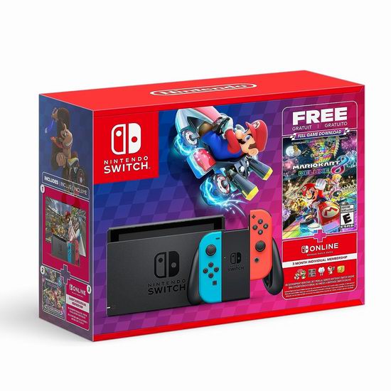 新品！Nintendo 任天堂Switch 游戏机+《Mario Kart 马力欧卡丁车8豪华版》+3个月订阅套装399.92加元包邮！_加拿大打折网