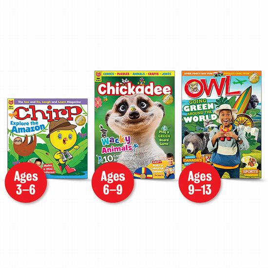  3-13岁热门儿童杂志《OWL、Chickadee、Chirp》一年期订阅3.9折 23.38加元包邮！