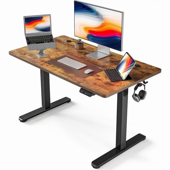  历史新低！FEZIBO 40英寸 站坐两用 智能防撞 复古木纹电动升降桌/电脑桌6.1折 184.99加元包邮！