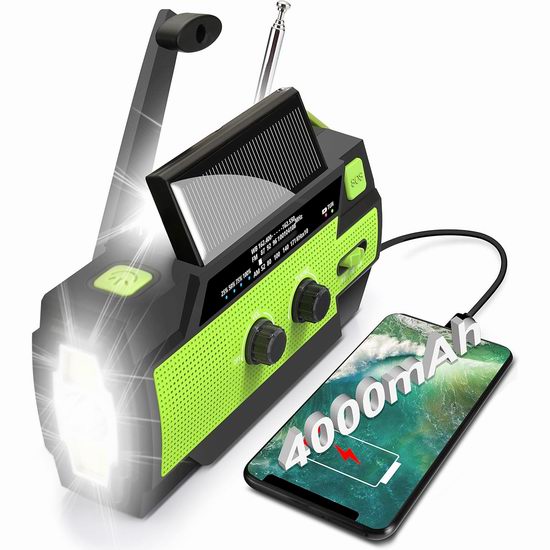  Givoust 4000mAh 多功能太阳能+手摇发电 应急收音机/充电宝/手电筒5折 27.49加元包邮！