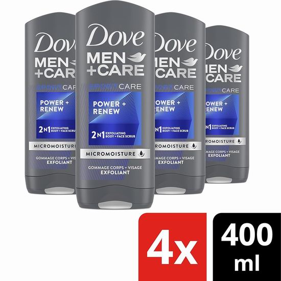 Dove Men+Care 保湿滋润 男士洁面沐浴露（400毫升x4瓶）5.6折 13.12加元！