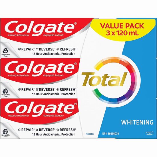  Colgate 高露洁全效抗菌防蛀美白牙膏（3支×120毫升）6.8折 6.64加元！
