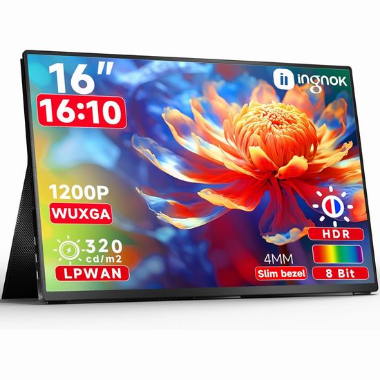  历史新低！Ingnok 16英寸 1080P IPS 多用途便携式显示器/手机笔记本扩展屏幕5折 119.99加元包邮！
