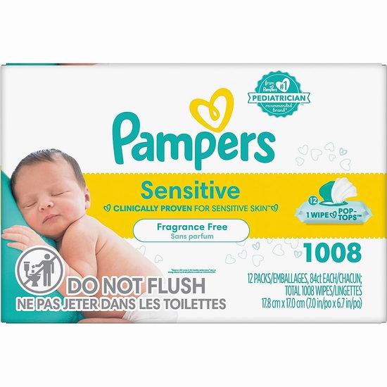  Pampers 帮宝适 敏感肌 婴幼儿湿巾纸（12包，共1008抽） 28.49加元！