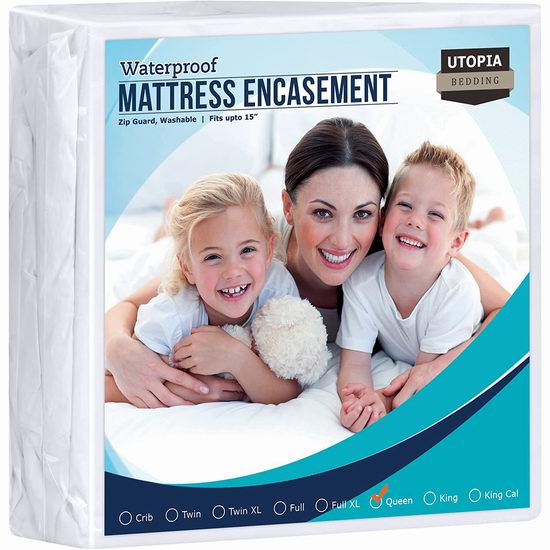  Utopia Bedding 防水防臭虫防尘满 全拉链密封 Queen 床垫保护套 27.98加元（原价 35.99加元）