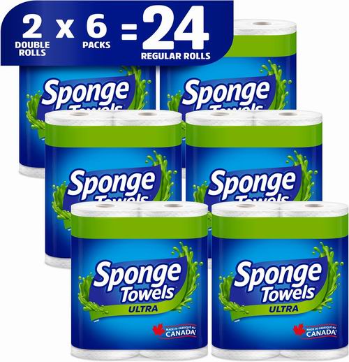  SpongeTowels Ultra 超吸水 厨房用纸（24卷） 24.72加元（原价 32.99加元）！相当于普通4卷！