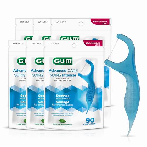 GUM 薄荷味 含维生素E+氟化物高级清洁牙线 6袋 （540根）17.17加元（原价 23.94加元）