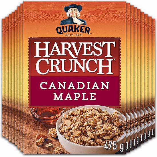  Quaker 桂格 Harvest Crunch 枫糖味 格兰诺拉麦片（475克x16盒）5.8折 46.6加元包邮！