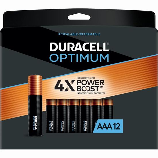  历史新低！Duracell 金霸王 Optimum AA/AAA碱性电池12件套5.1折 10.79加元！2款可选！